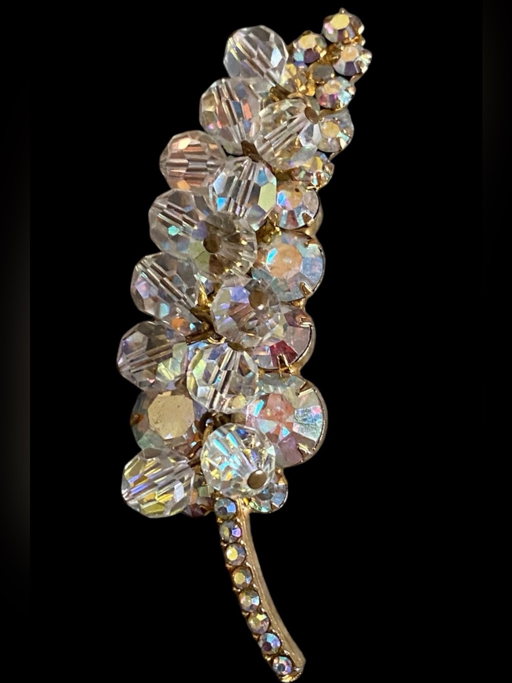 Vintage Delizza & Elster(Juliana) AB crystals cha cha beads flower brooch
